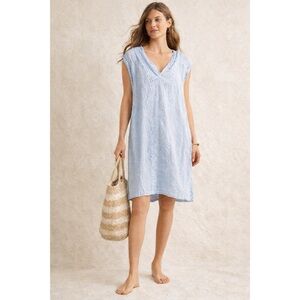 Maeve by Anthropologie Blue and White Striped Linen Breezy Coverup Dress